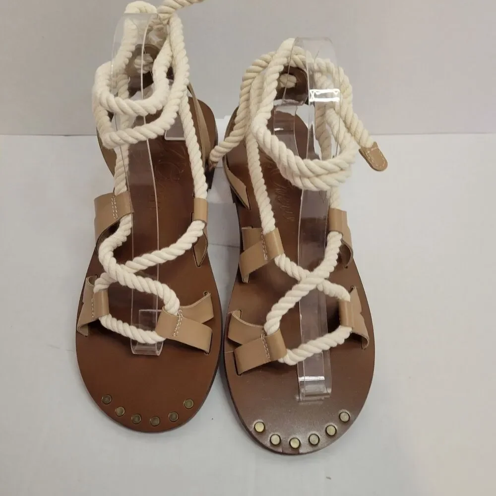 J.Crew Rope Gladiator Sandals Women's 7.5 Tan Leather Made in Italy NWOB